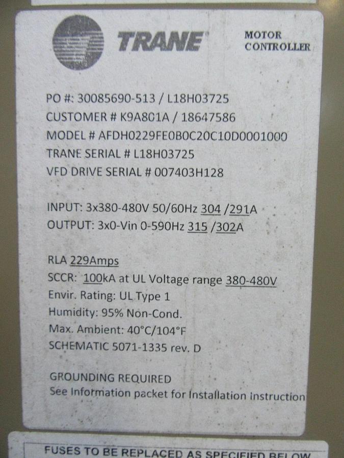 Used TRANE TRACER ADAPTIVIEW RETROFIT LIQUID CHILLER CONTROLLER CRVE203 480 V 250 HP