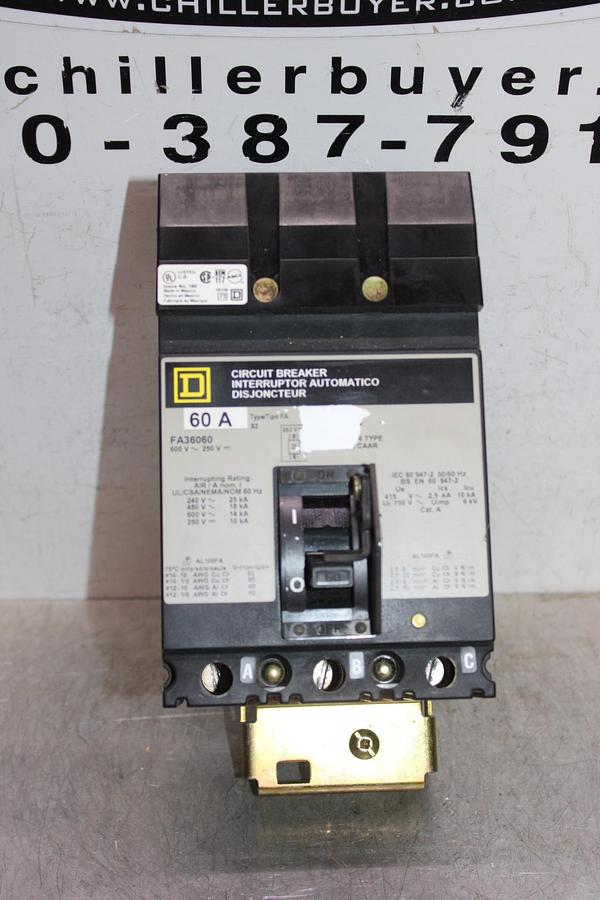 Used SQUARE D I-LINE POWERPACT CIRCUIT BREAKER HDA36060 60 AMP 600 VOLT 3-POLE