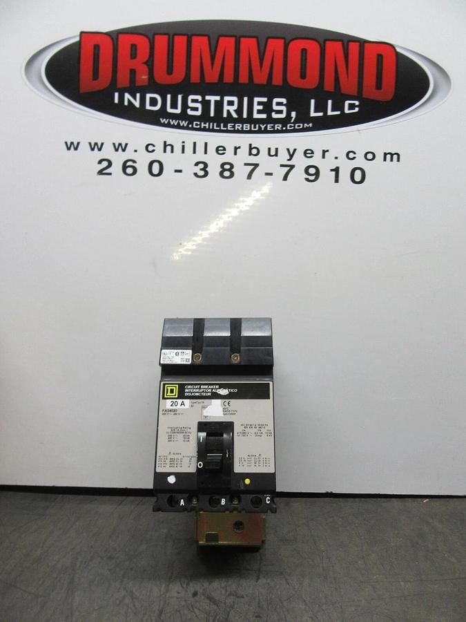 Used SQUARE D I-LINE CIRCUIT BREAKER FA34020 20 AMP 480 VAC 3-POLE **WARRANTY**