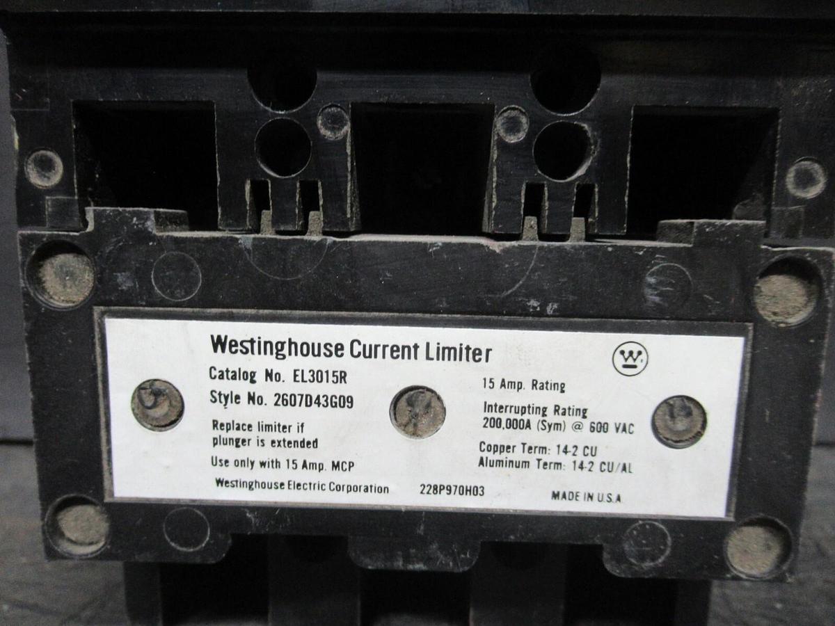 Used WESTINGHOUSE MOTOR CIRCUIT PROTECTOR MCP03150 15 AMP 600 VAC 3-POLE