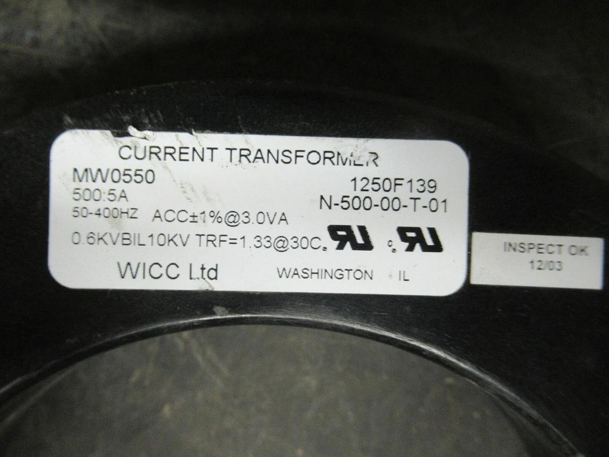 Used WICC CURRENT TRANSFORMER MW0550 500:5 50-400 HZ 0.6 KV **WARRANTY**