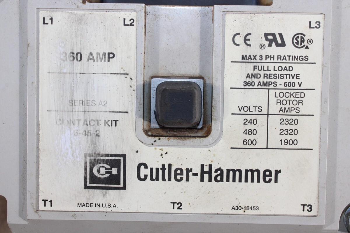 Used EATON CONTACTOR C825LN6 360 AMP 600 VAC 3-POLE 3-PHASE **WARRANTY**