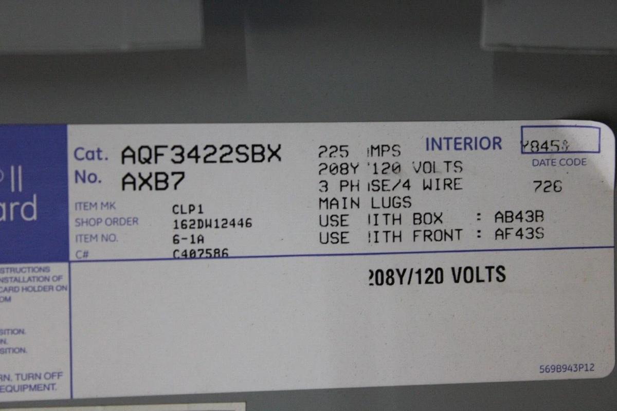 Used GENERAL ELECTRIC SERVICE PANELBOARD AB43B 225 AMP 208Y/120V 3-PHASE NEMA 1