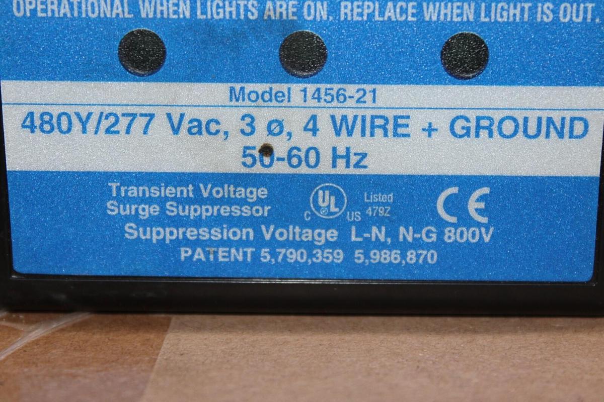 Used JOSLYN SURGITRON III AC SURGE PROTECTOR 1456-21 480Y/277 VAC 3-PHASE 4-WIRE