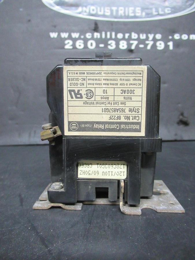 Used CUTLER-HAMMER INDUSTRIAL CONTROL RELAY BF22F 600 VOLT 10 AMP COIL: 120 V