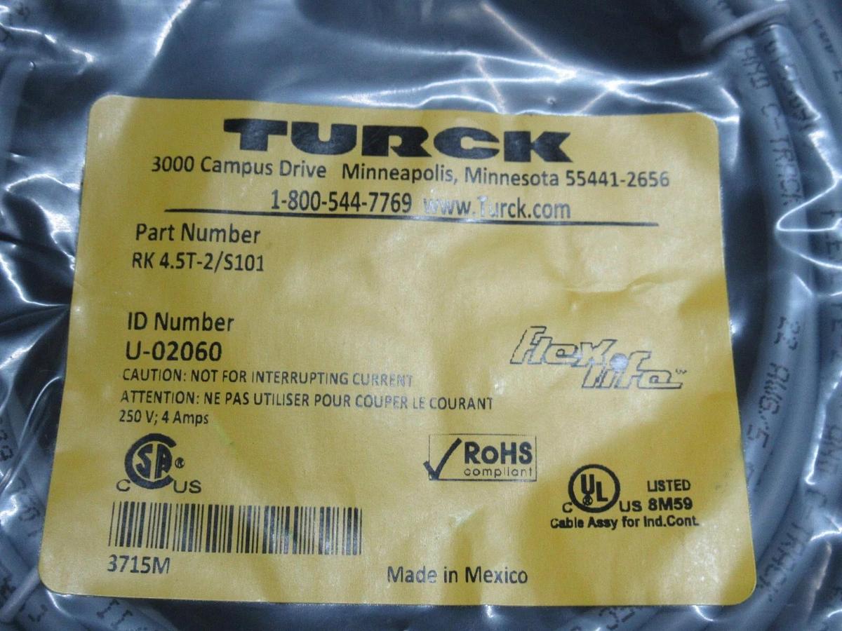 NEW IN BAG TURCK SINGLE ENDED RECEPTICLE MULTI-PIN RK-4.5T-2/S101 U-02060