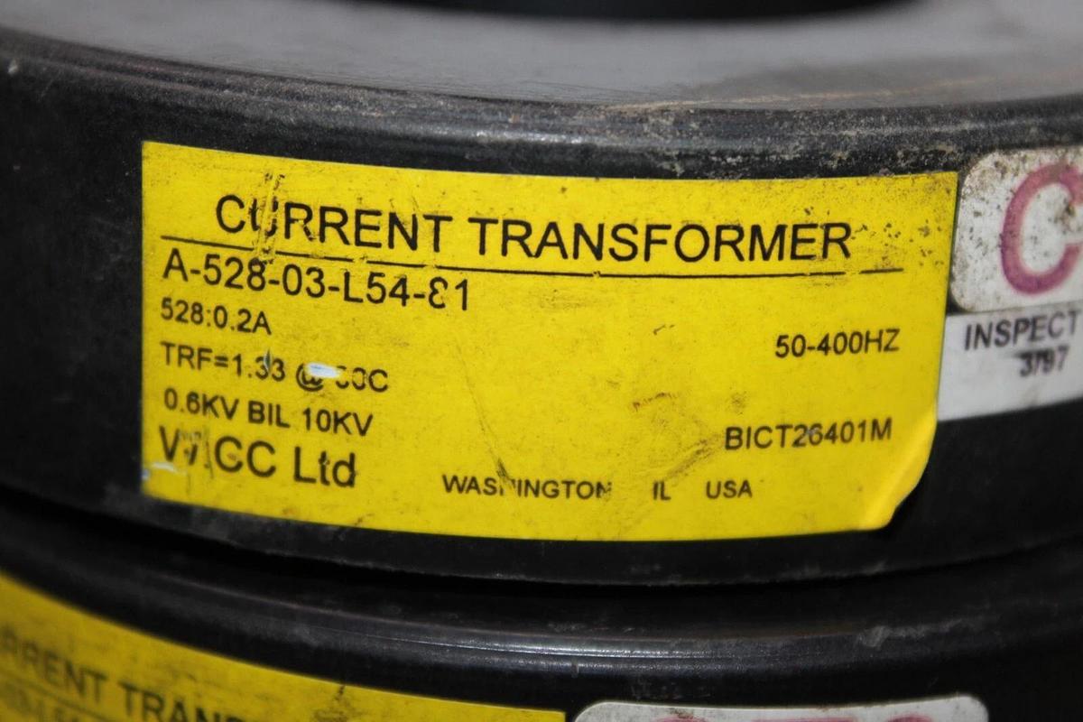 Used LOT OF 3 WICC LTD CURRENT TRANSFORMER A-528-03-L54-81 528:0.2A 50-400HZ