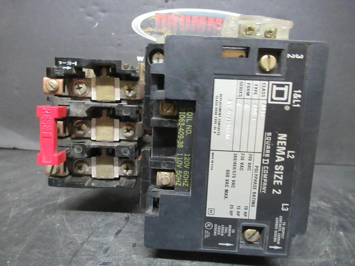 Used SQUARE D NEMA 2 STARTER 8536SD01 W/ OVERLOAD RELAY 600 VAC 25 HP 3-PHASE