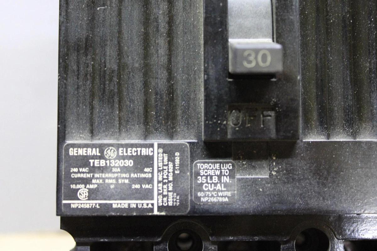 Used GE CIRCUIT BREAKER TEB132030 30 AMP 3-POLE 240 VAC **WARRANTY**