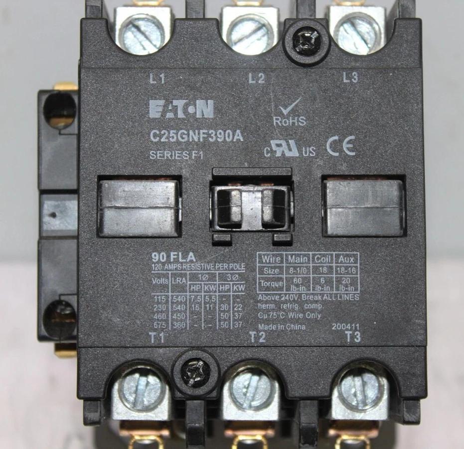 Used EATON CONTACTOR C25GNF390A 90 AMP 600 VOLT 50 HP 37 KW 3-PHASE 3-POLE