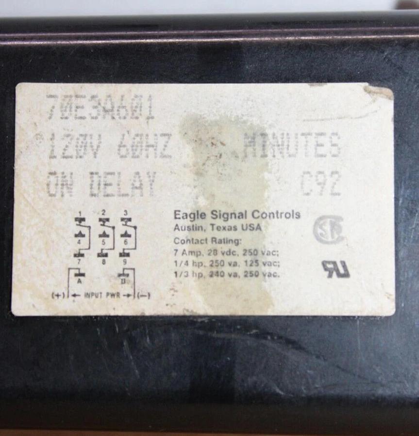 Used EAGLE SIGNAL TIME DELAY RELAY 70E3A601 120 VAC 7 AMP 0.05 SEC-100 SECONDS