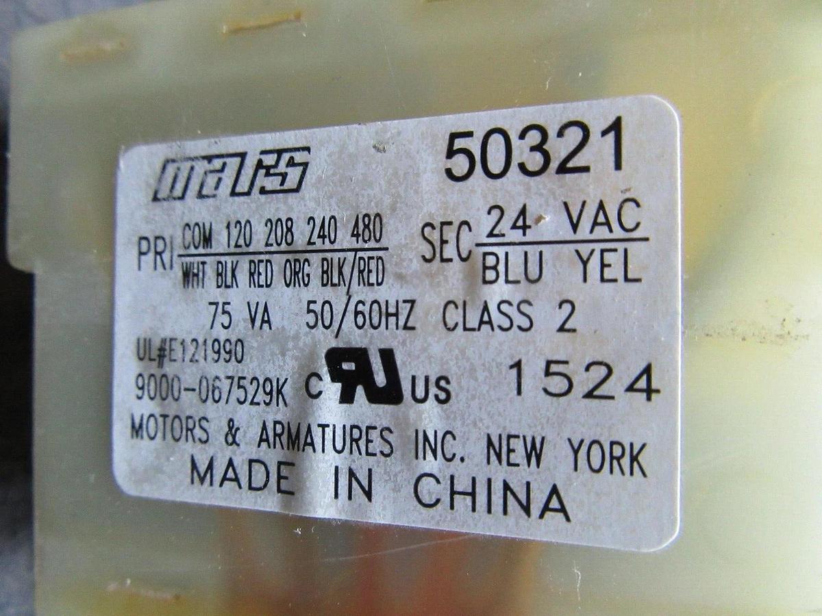 Used 75 VA MARS TRANSFORMER 50321 PRI: 480 VOLT SEC: 24 VAC 50/60 HZ **WARRANTY**