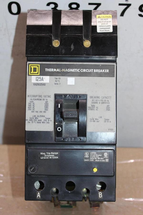 Used SQUARE D I-LINE CIRCUIT BREAKER KA26125AB 125 AMP 600 VAC 2-POLE