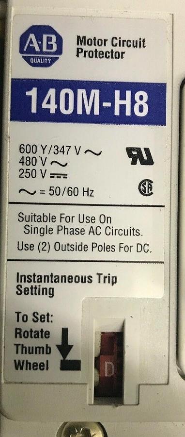 Used 3 AMP ALLEN BRADLEY 140M-H8 BREAKER 140M-H8P-B30 3 POLE 480 VAC W/ SHUNT TRIP