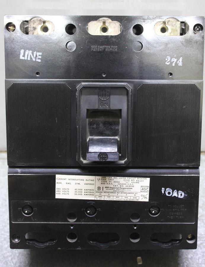 Used ITE CORDON CIRCUIT BREAKER CJ3B3500U02 350 AMP 600 VOLT 3-POLE