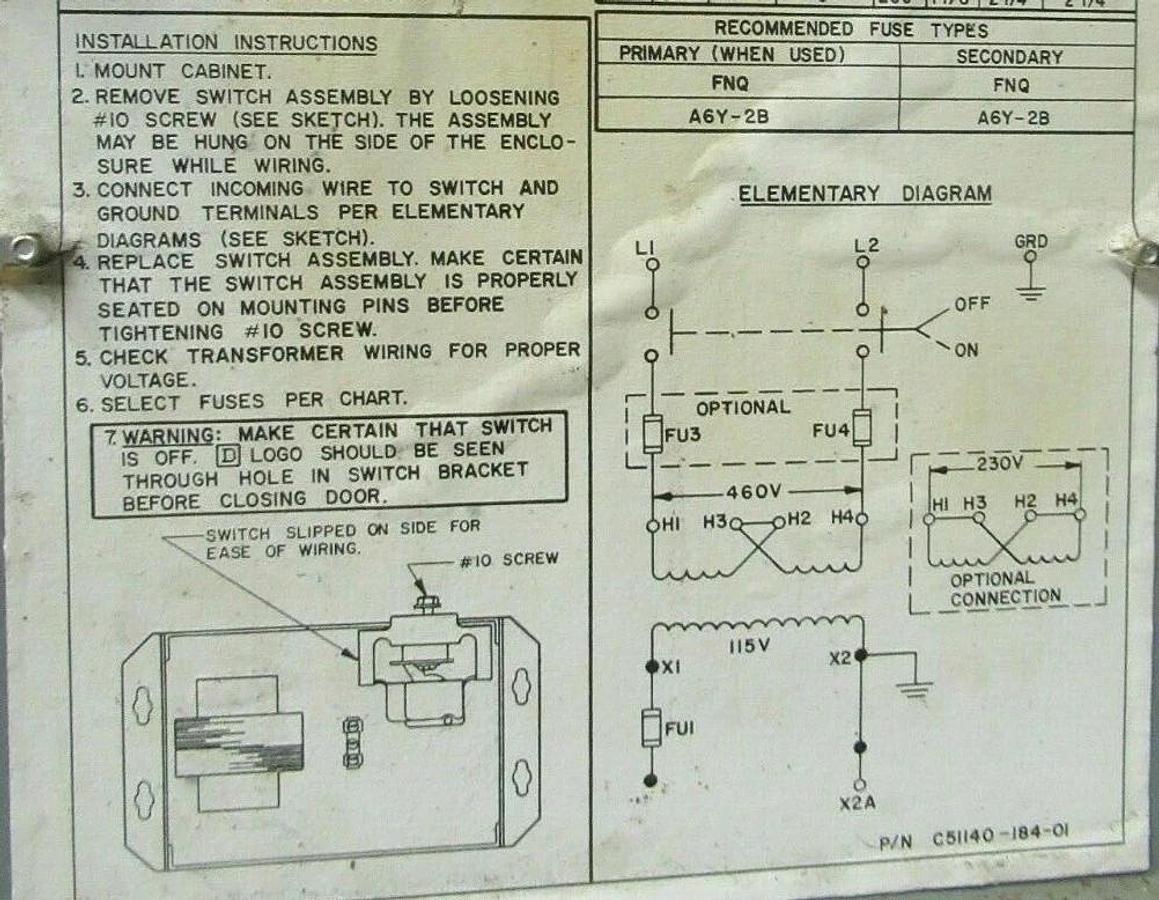 Used SQUARE D CLASS 9070 TRANSFORMER DISCONNECT 250 VA SK5271N SER. A W/ ENCLOSURE