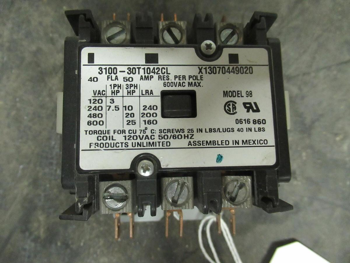 Used 40 AMP PRODUCTS UNLIMITED 3100-30T1042CL X13070449020 600 VAC 25 HP 50 AMP/RES