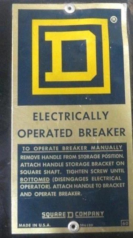 Used SQUARE D ELECTRICALLY OPERATED BREAKER 2,000 AMP W/ SHUNT TRIP & LEADS CPF360000