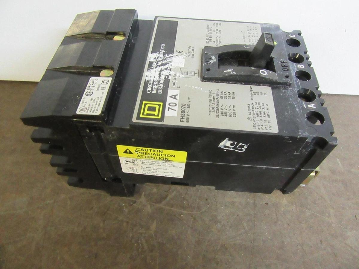Used SQUARE D I-LINE BREAKER FH36070 3-POLE 70 AMP 600 VAC W/ LUGS **WARRANTY**
