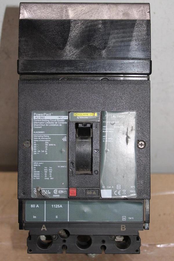 Used SQUARE D POWERPACT I-LINE CIRCUIT BREAKER HJA260601 60 AMP 600 VAC 2-POLE