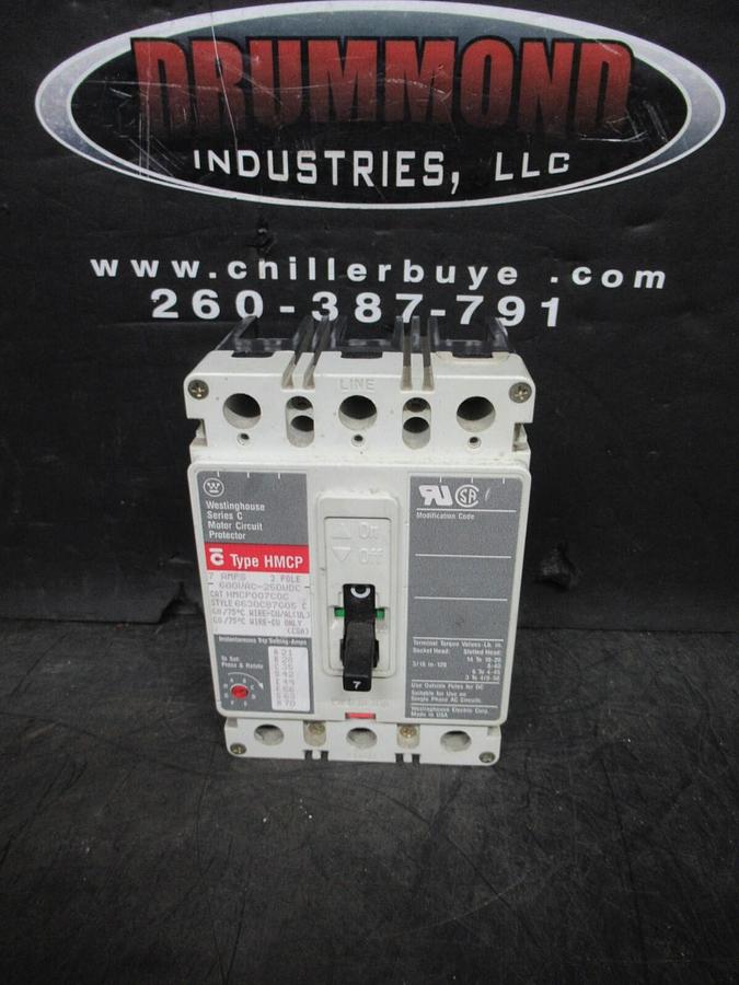 Used CUTLER HAMMER BREAKER HMCP007COC 7 AMP 3-POLE 600 VAC 250 VDC W/ LUGS