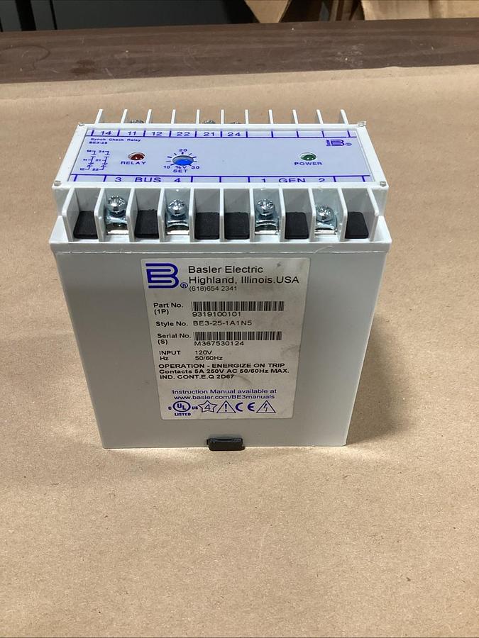 Used BASLER ELECTRIC LOSS OF EXCITATION SOLID STATE PROTECTIVE RELAY BE1-40Q
