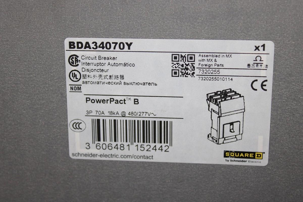NIB SQUARE D POWERPACT I-LINE CIRCUIT BREAKER BDA34070Y 70 AMP 480/277V 3-POLE