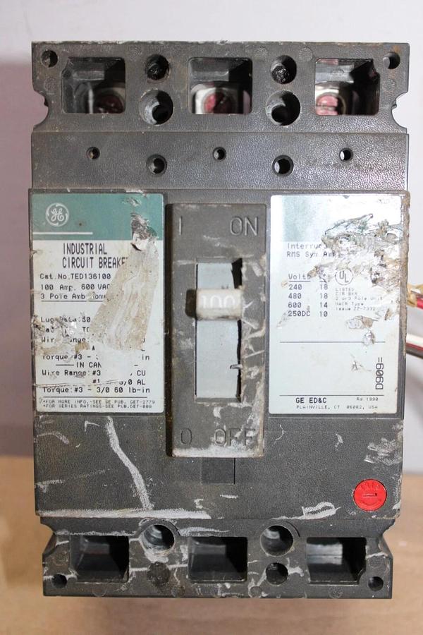 Used GE CIRCUIT BREAKER TED136100 100 AMP 3-POLE 600 VAC *WARRANTY INCLUDED*