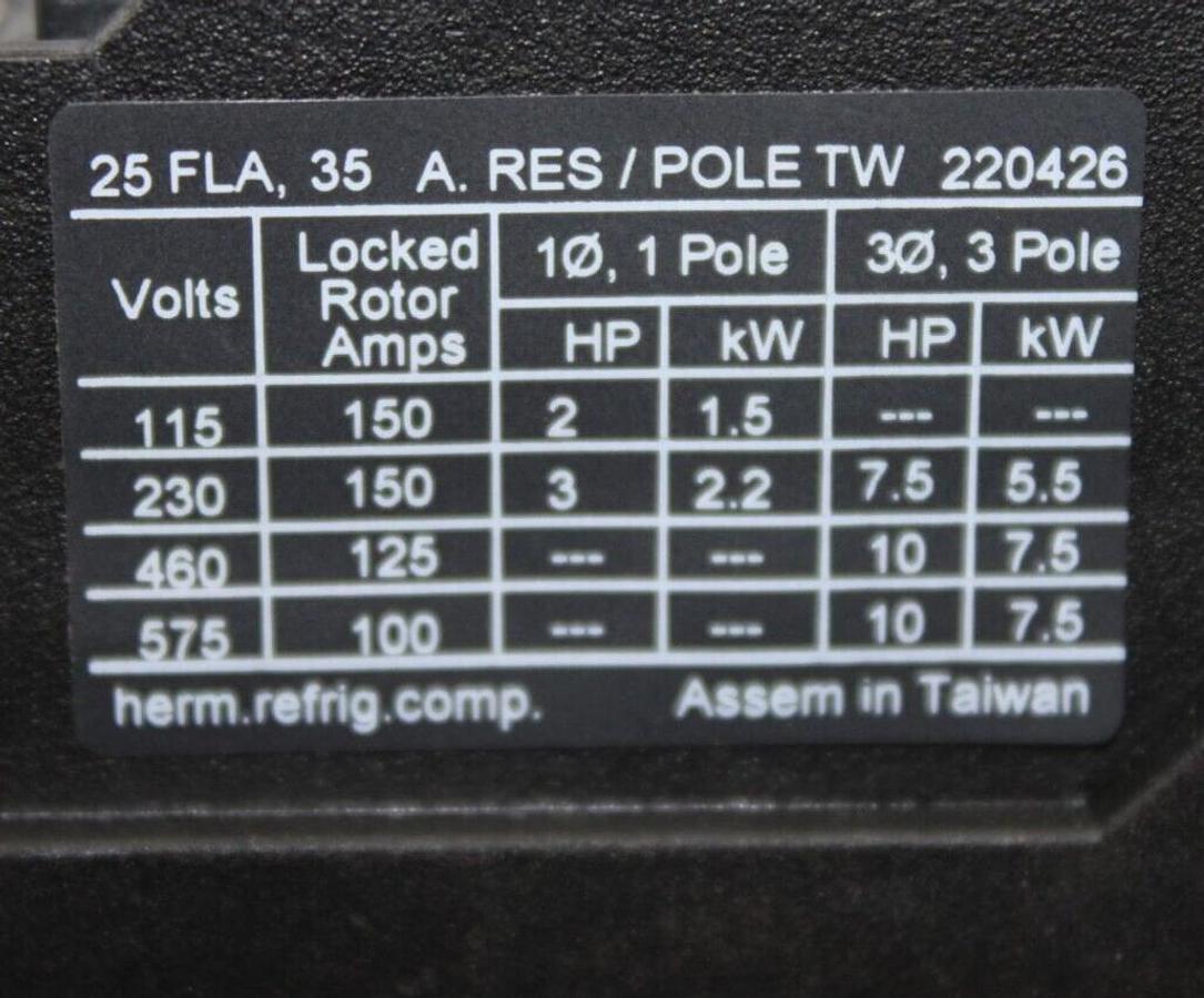 Used EATON CONTACTOR C25DND325 25 AMP 600 VAC 3-POLE 3-PHASE 10 HP 7.5 KW COIL: 120V