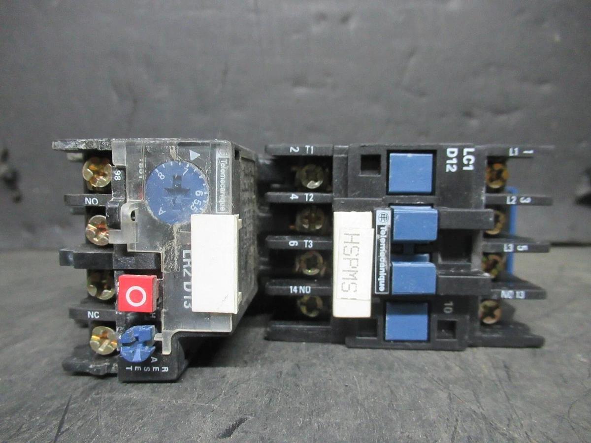 Used TELEMECANIQUE STARTER LC1D1206 W/ OVERLOAD RELAY LR2-D1312 25 AMP 600 VAC 10 HP
