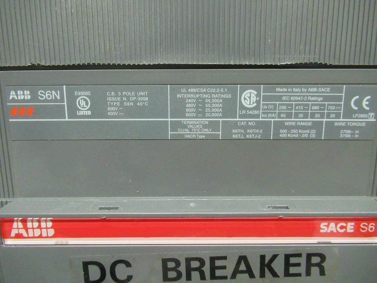 Used ABB CIRCUIT BREAKER SACE-S6 S6N 600V 800A 3-POLE 3-PHASE **WARRRANTY**