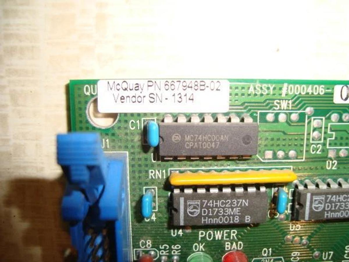 Used MCQUAY INTERFACE BOARD 667948B-02 006-000406-02 REV C CHILLER BOARD MC QUAY