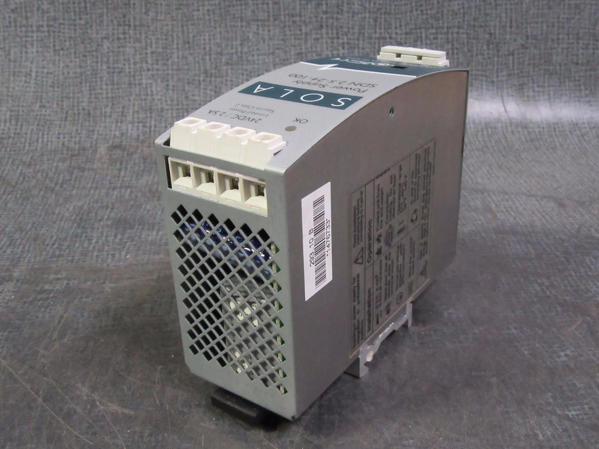 Used SOLA POWER SUPPLY 115/230 VAC IN 24 VDC 2.5 AMP  MODEL: SDN2.5-24-100