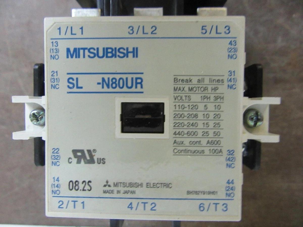 MITSUBISHI CONTACTOR SL-N8OUR 600 VAC 100 AMP 50 AMP 3-PHASE COIL: 240 VAC