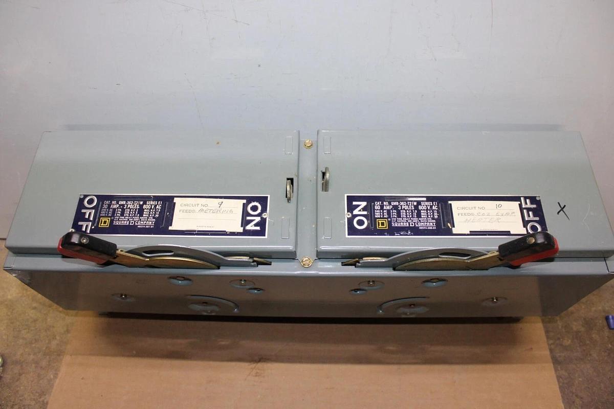 Used SQUARE D TANDEM DISCONNECT SWITCH QMB-362-T21W 30 AMP 600 VAC 3-PHASE