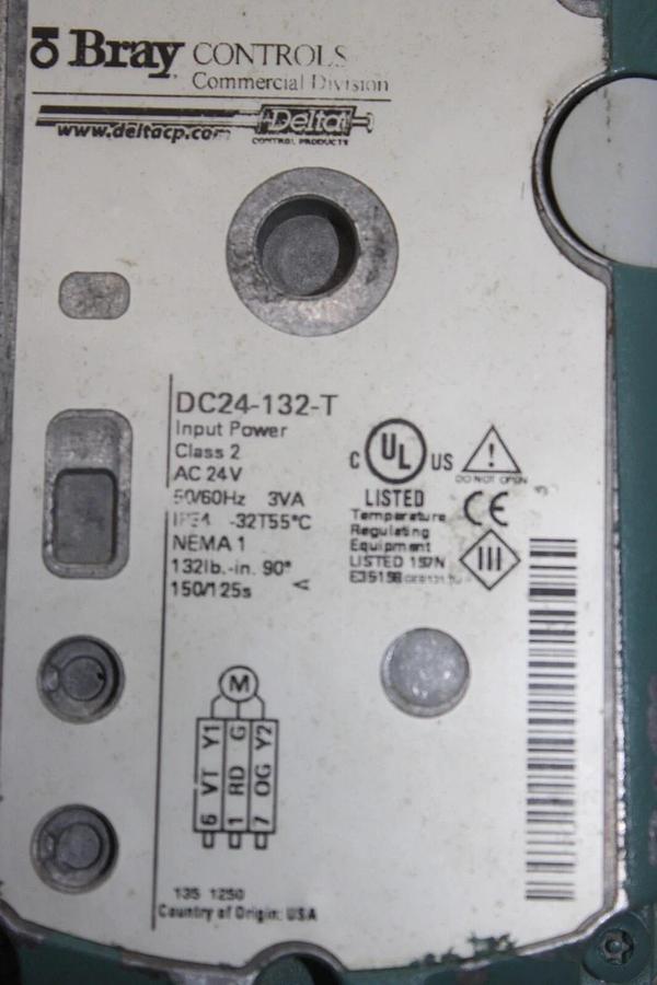 Used BRAY CONTROLS DELTA ELECTRIC ACTUATOR DC24-132-T 24 VAC 3 VA NEMA 1 265 BAR