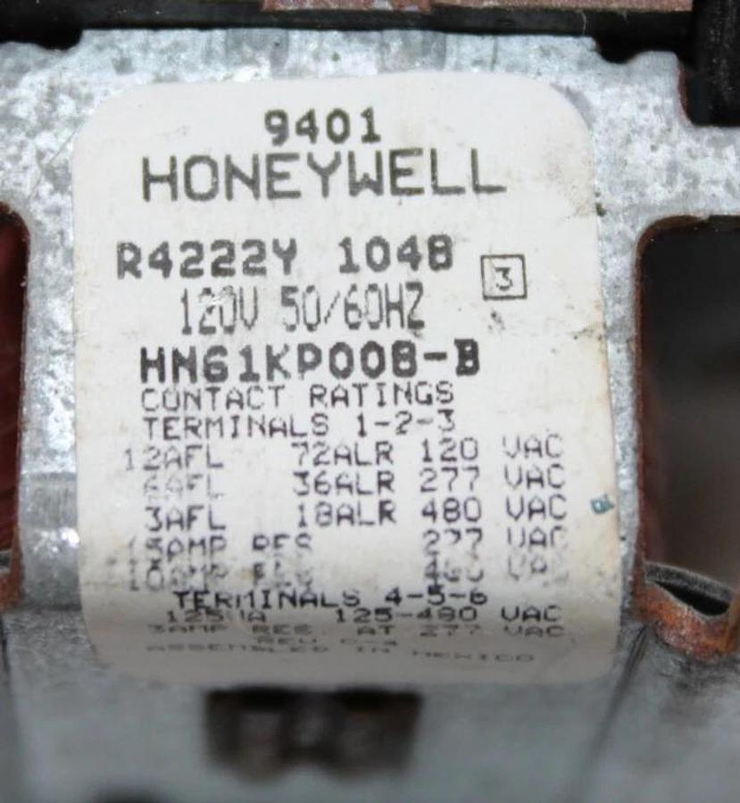 Used HONEYWELL PURGE RELAY HN61KP008-B R4222Y-1048 480/277 VAC 15 AMP *WARRANTY*