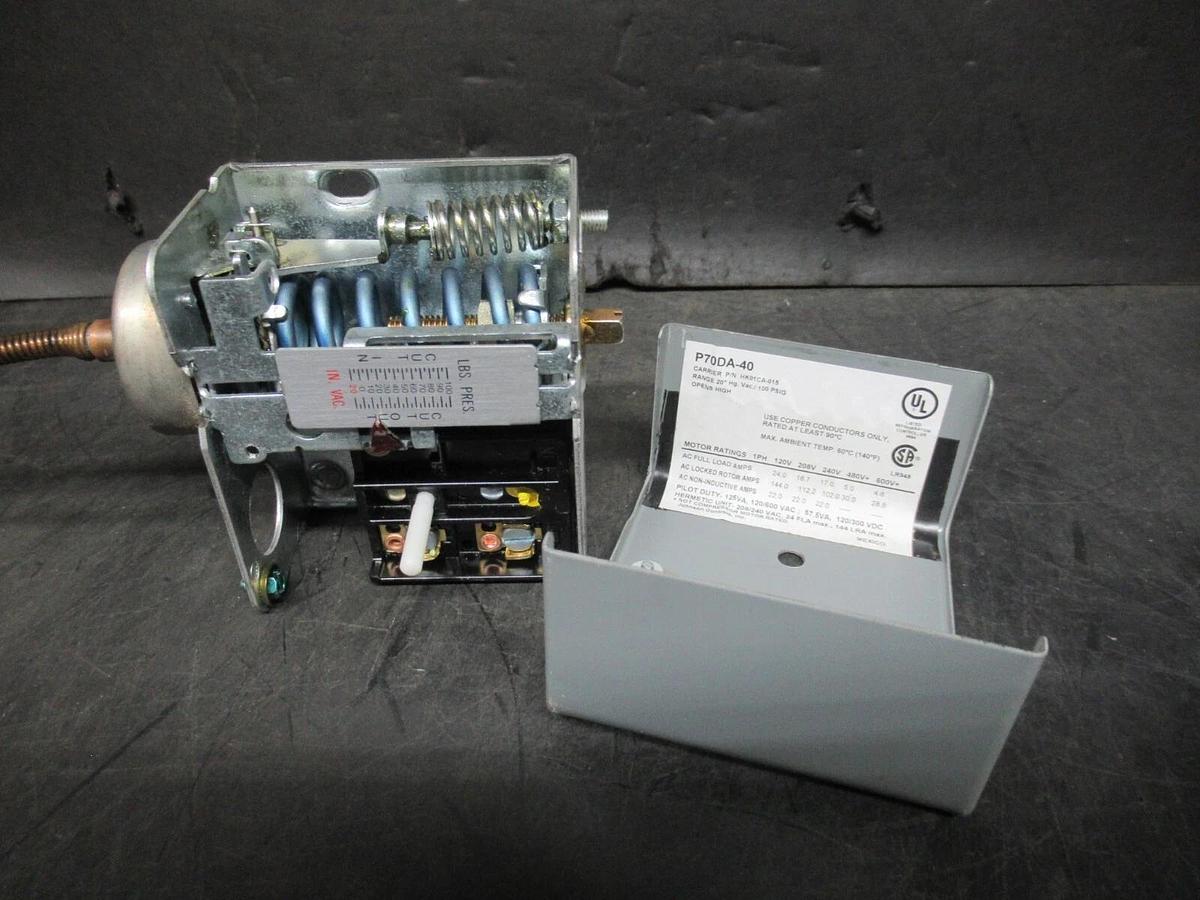 Used JOHNSON CONTROLS PRESSURE CONTROL P70DA-40 600 VAC 24 AMP 100 PSIG HK01CA-015