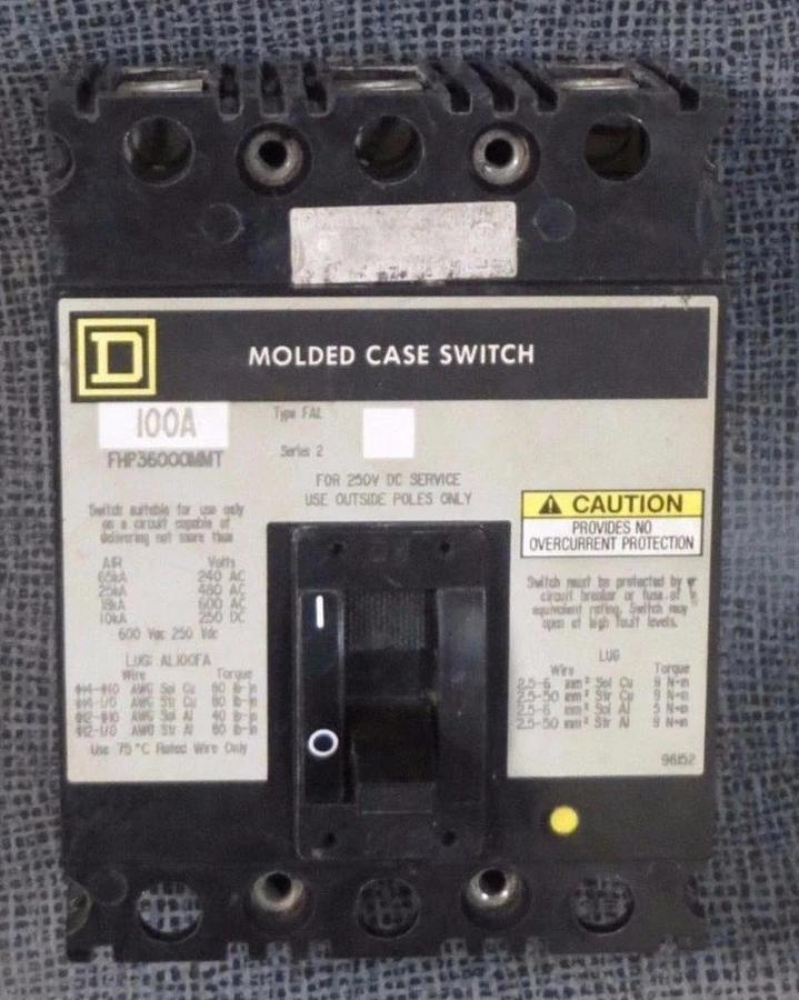 Used SQUARE D MOLDED CASE SWITCH FHP36000MMT 100 AMP 600 VAC 3-POLE **WARRANTY**