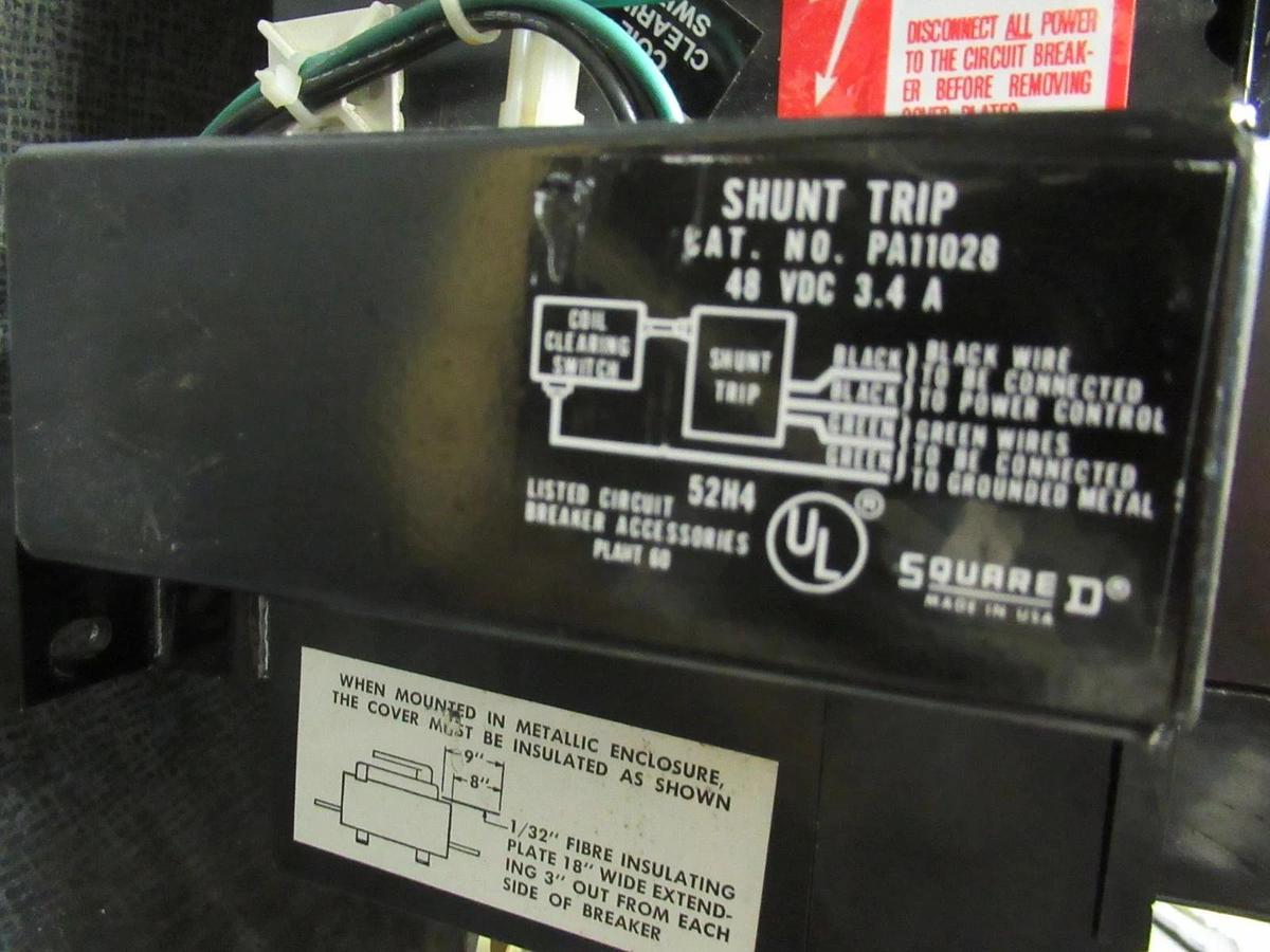Used SQUARE D BREAKER PAF361600DC1286 1600A 600VDC W/ AUX SWITCH AND SHUNT TRIP
