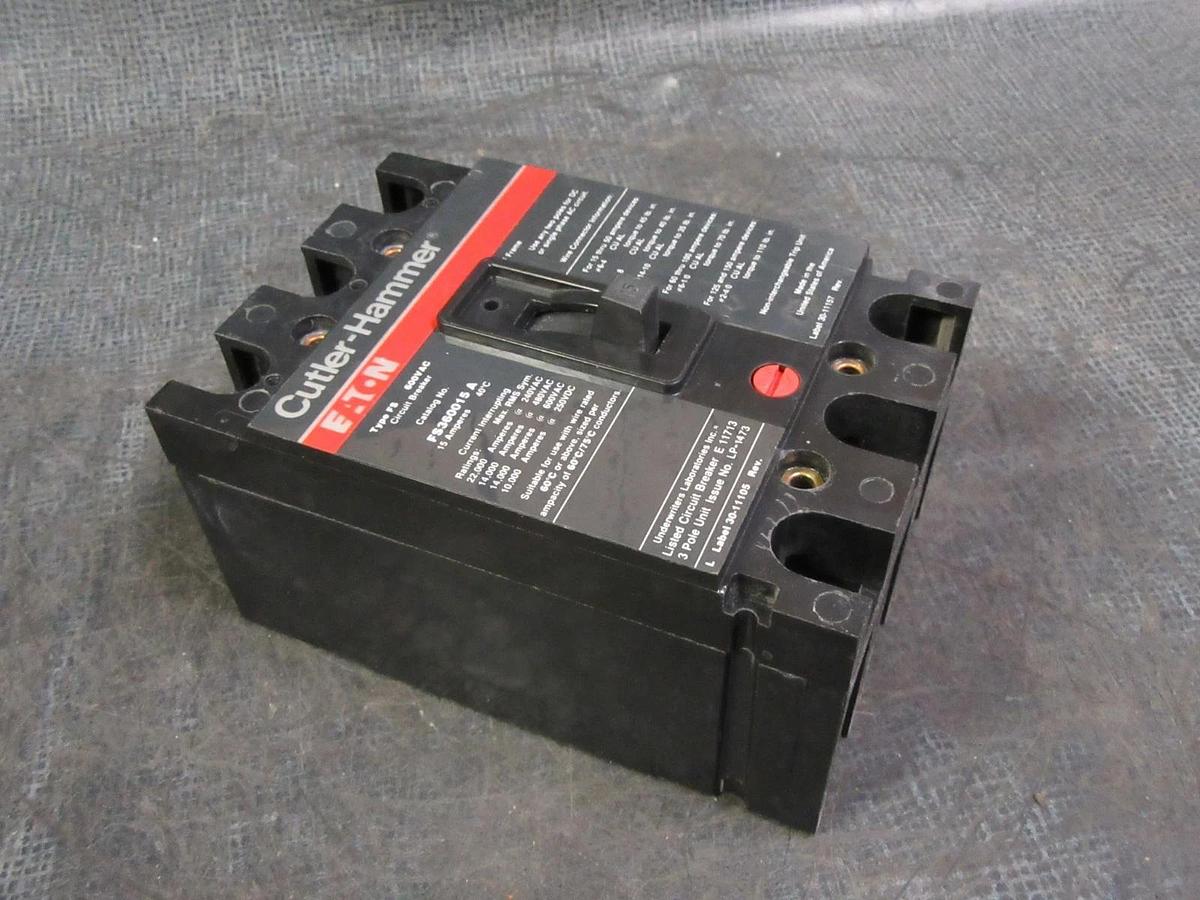 Used CUTLER HAMMER CIRCUIT BREAKER 15 AMP FS360015A 600V 3 POLE FS FRAME