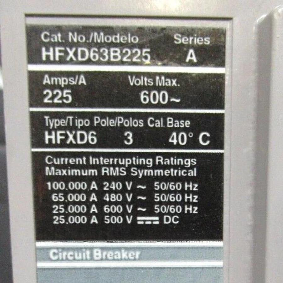 Used SIEMENS SENTRON BREAKER HFXD63B225 225 AMP 600 VAC 3-POLE TYPE: HFXD6