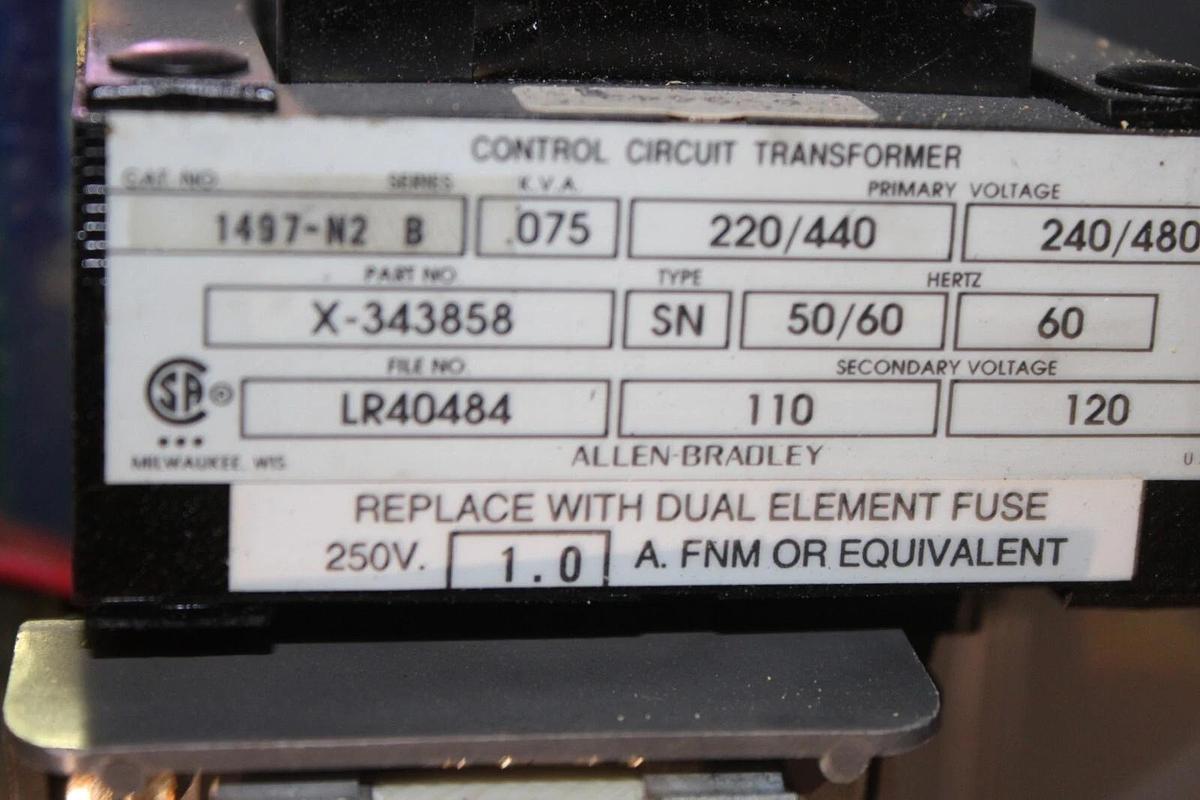 Used ALLEN BRADLEY COMBINATION STARTER 512-AJB-6P-24R TYPE 12 NEMA 0 600V 5 HP