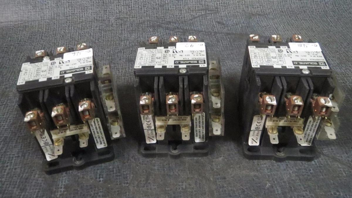 Used (1) SQUARE D CONTACTOR 8910DPA23 25 AMP 600 VOLT 3-PHASE 10 HP COIL: 120V