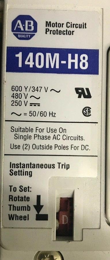 Used 3 AMP ALLEN BRADLEY 140M-H8 BREAKER 140M-H8P-B30 3 POLE 480 VAC W/ SHUNT TRIP