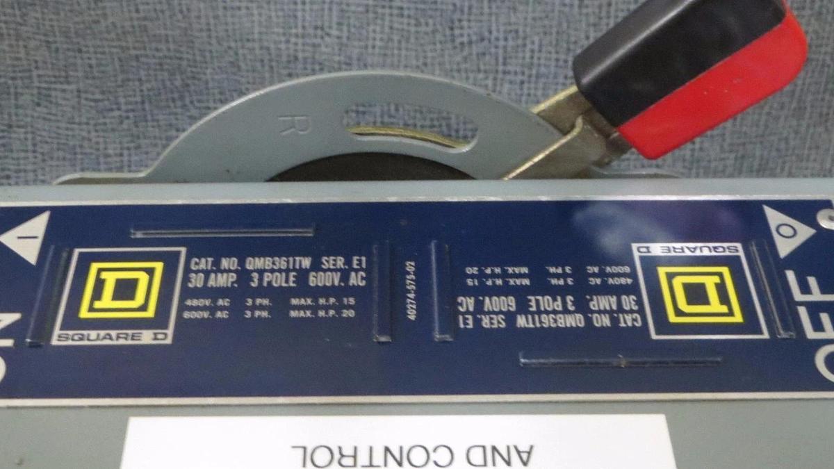 Used SQUARE D DUAL FUSIBLE SWITCH QMB361TW SERIES E1 30 AMP 3 POLE 600 VAC 20 HP