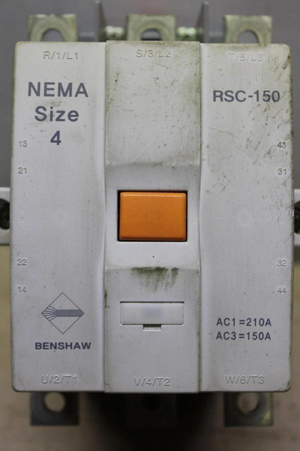 Used BENSHAW NEMA CONTACTOR RSC-150 NEMA 4 600 VAC 3-POLE 210 AMP 100 HP COIL: 240V
