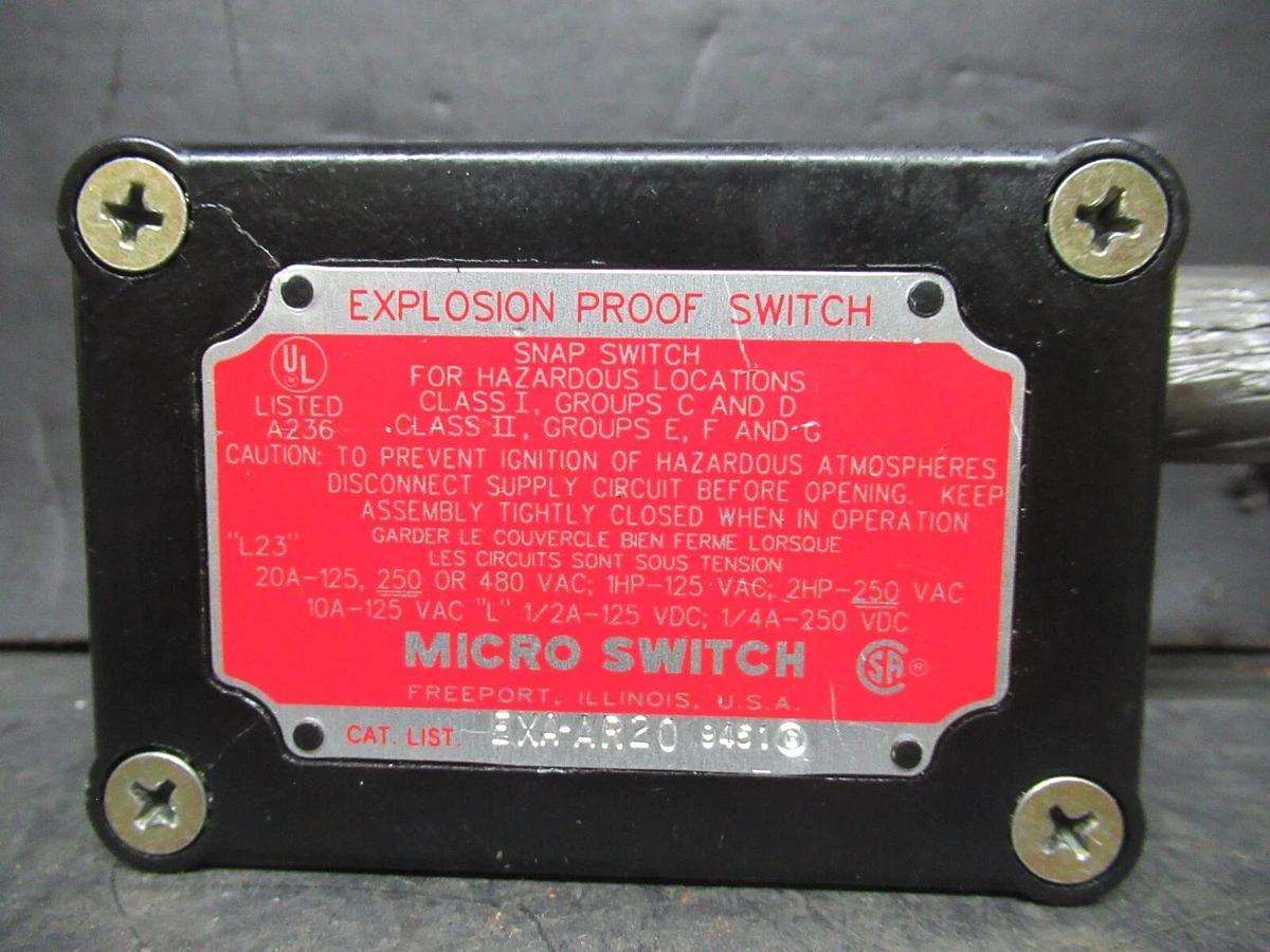 Used HONEYWELL EXPLOSION PROOF MICRO SNAP SWITCH EXA-AR20 20 AMP 480 VAC 2 HP
