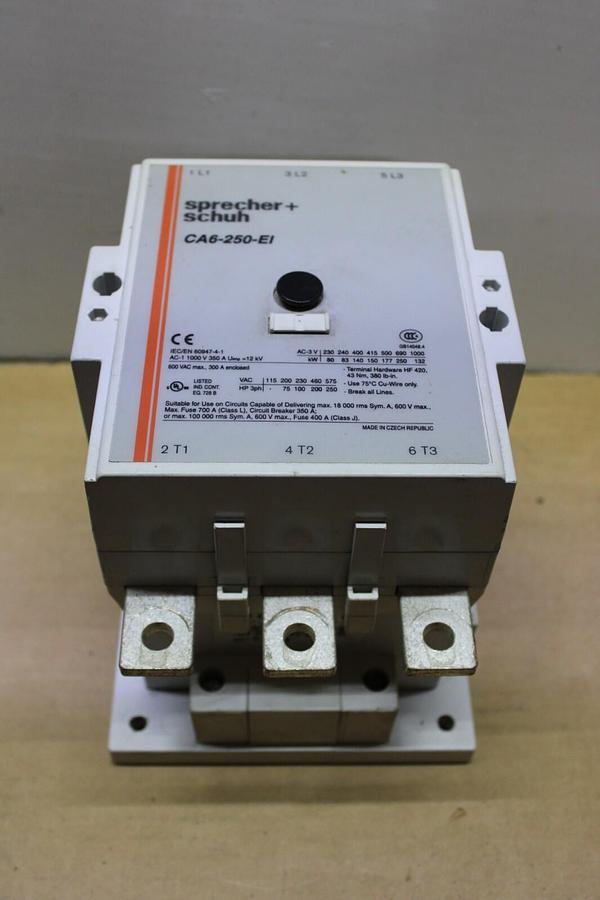 Used SPRECHER+SCHUH CONTACTOR CA6-250-EI 300 AMP 600 VAC 250 HP COIL: 110-130V