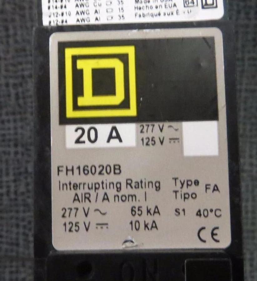 *NEW SURPLUS* SQUARE D I-LINE CIRCUIT BREAKER FH16020B 20 AMP 1-POLE 277 VAC